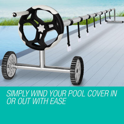 AURELAQUA Solar Swimming Pool Cover + Roller Wheel Adjustable 400 Bubble 7.5x3.2