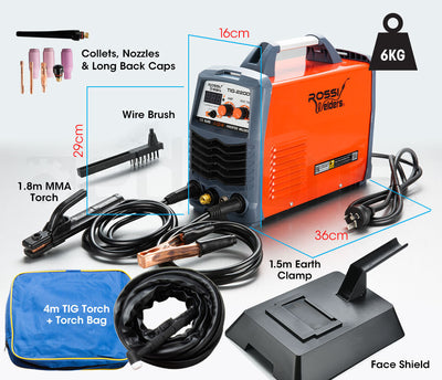 ROSSI 220 Amp TIG Welder, Portable GTAW Stick Gas Tungsten Arc MMA Inverter Welding Machine, 15A Plug