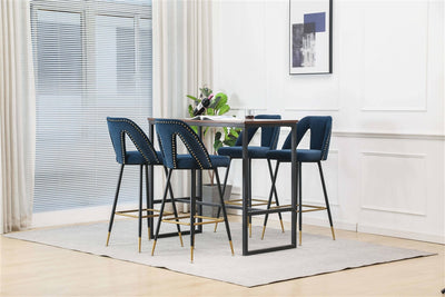 2x Velvet Bar Stool Gold Metal Legs Barstool Kitchen Nailhead Dining Chair