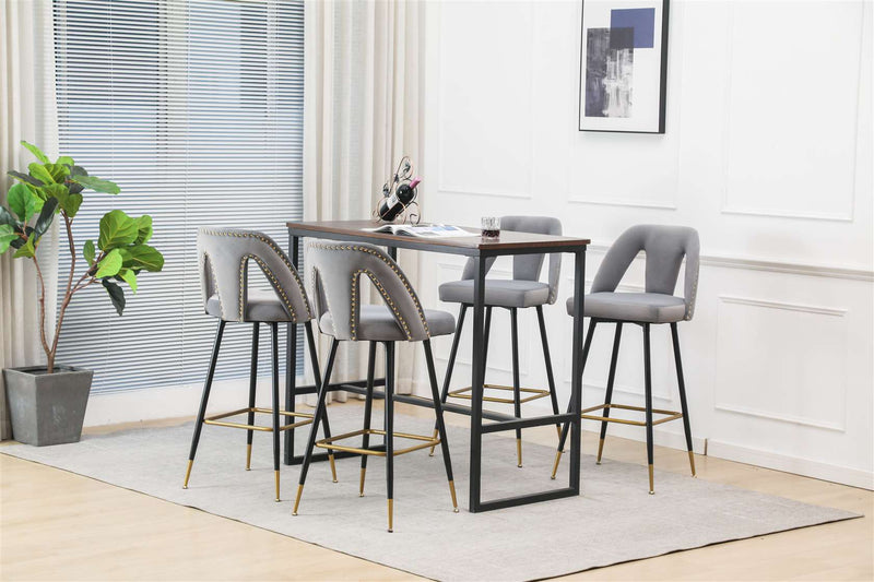 2x Velvet Bar Stool Gold Metal Legs Barstool Kitchen Nailhead Dining Chair