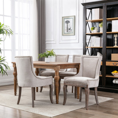 2X Solid Wood Fabric Upholstered Dining Chair Luxury Accent Chairs with Nailhead