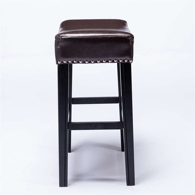 2x Wooden Legs Saddle Bar Stools Backless Leather Padded Counter Chairs 66cm Height