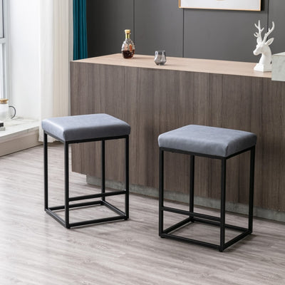 2x Counter Height Bar Stools with Footrest Backless Kitchen Dining Cafe Chair with Thick Cushion & Sturdy Metal Steel Frame-Slate