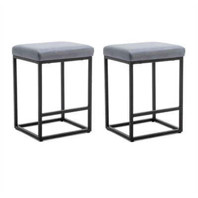 2x Counter Height Bar Stools with Footrest Backless Kitchen Dining Cafe Chair with Thick Cushion & Sturdy Metal Steel Frame-Slate