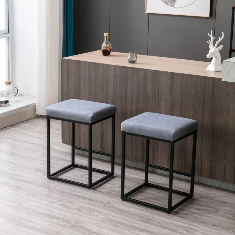 2x Counter Height Bar Stools with Footrest Backless Kitchen Dining Cafe Chair with Thick Cushion & Sturdy Metal Steel Frame-Slate