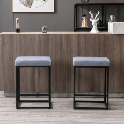 2x Counter Height Bar Stools with Footrest Backless Kitchen Dining Cafe Chair with Thick Cushion & Sturdy Metal Steel Frame-Slate