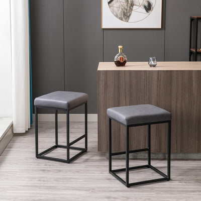 2x Counter Height Bar Stools with Footrest Backless Kitchen Dining Cafe Chair with Thick Cushion & Sturdy Metal Steel Frame-Grey