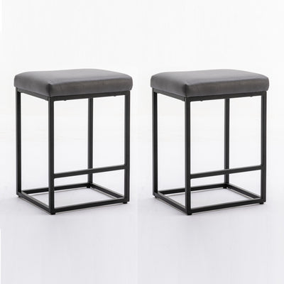 2x Counter Height Bar Stools with Footrest Backless Kitchen Dining Cafe Chair with Thick Cushion & Sturdy Metal Steel Frame-Grey