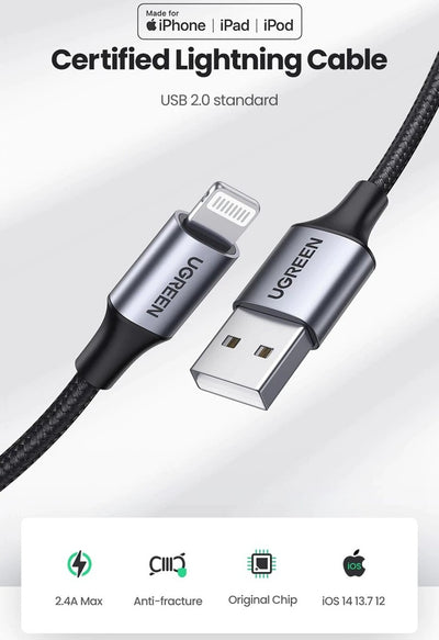 UGREEN USB-A to  Cable 1m (Aluminium case, Black) - 60156