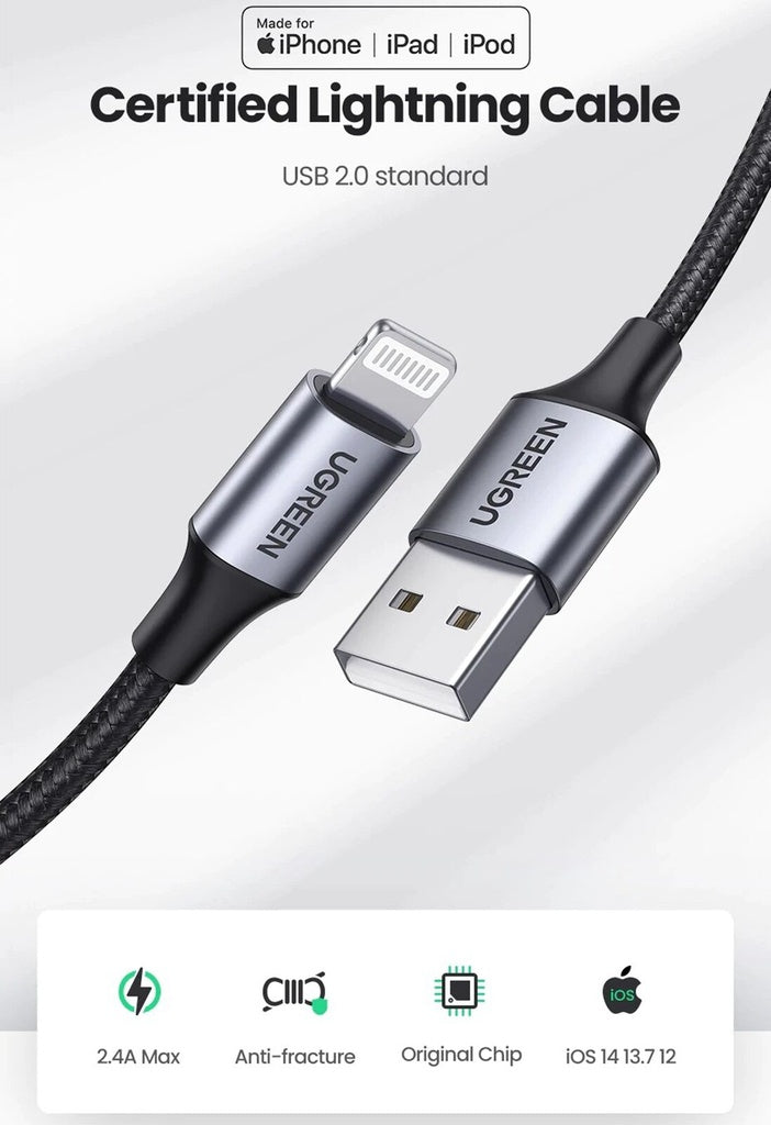 UGREEN USB-A to  Cable 1m (Aluminium case, Black) - 60156