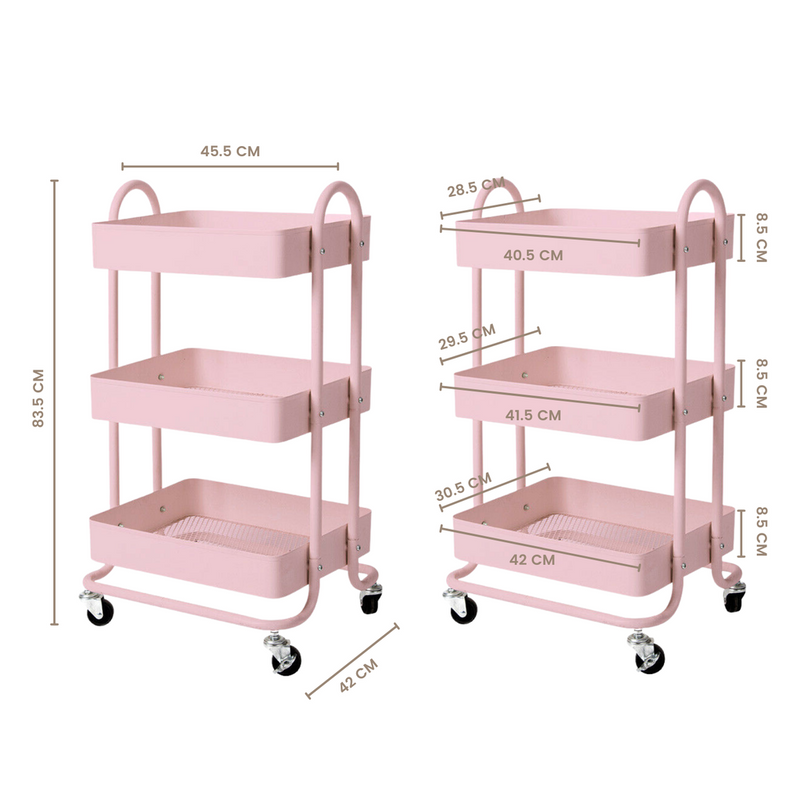 EKKIO Kitchen Trolley Cart 3 Tier (Pink)