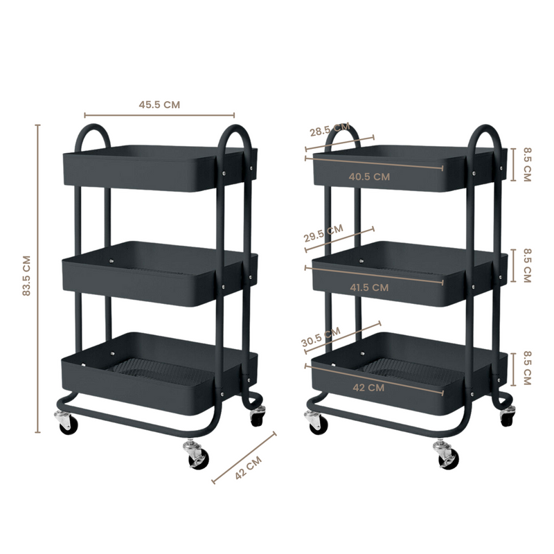 EKKIO Kitchen Trolley Cart 3 Tier (Black)