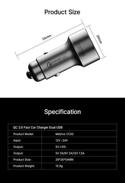 70Mai Dual Usb Car Charger CC02 3028300