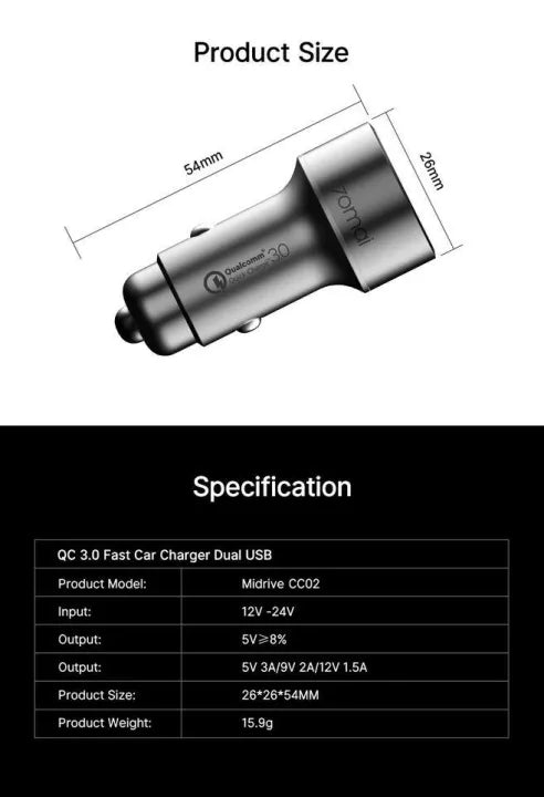 70Mai Dual Usb Car Charger CC02 3028300