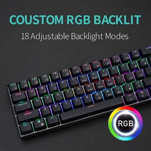 Royal Kludge RK61 Wired Dual Mode Hot Swappable Mechanical Keyboard Black (Brown Switch)