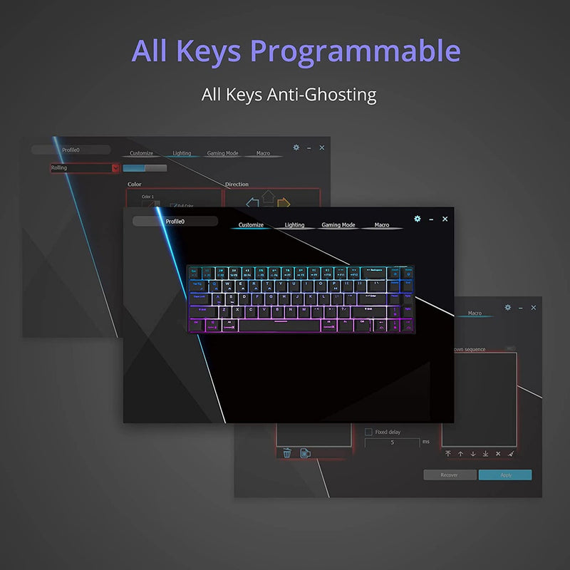 Royal Kludge RK71 RGB Dual Mode Hot Swappable Mechanical Keyboard Black (Brown Switch)