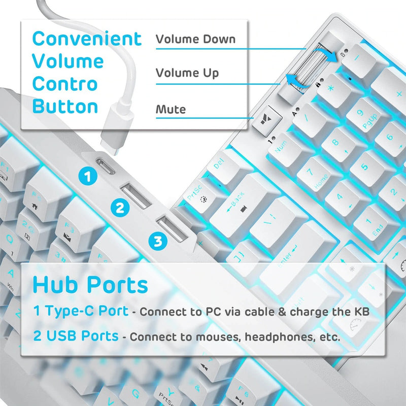 Royal Kludge RK96 Wired Tri Mode Bluetooth RGB Hot Swappable Mechanical Keyboard White (Red Switch)