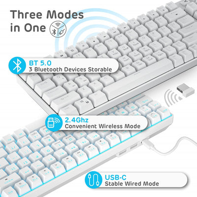 Royal Kludge RK96 Wired Tri Mode Bluetooth RGB Hot Swappable Mechanical Keyboard White (Brown Switch)