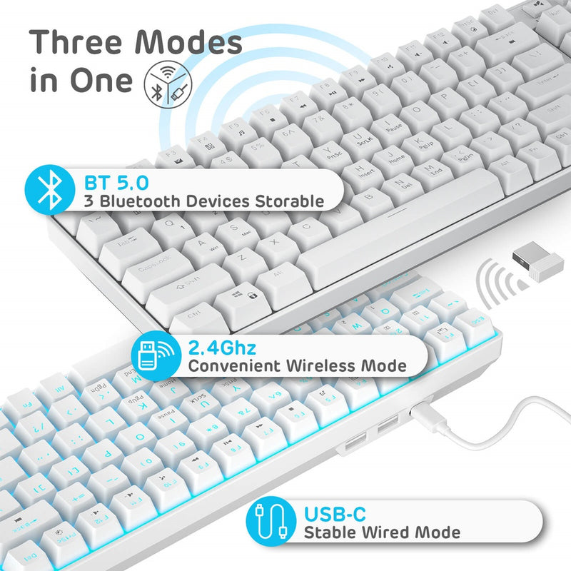 Royal Kludge RK96 Wired Tri Mode Bluetooth RGB Hot Swappable Mechanical Keyboard White (Brown Switch)