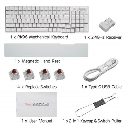 Royal Kludge RK96 Wired Tri Mode Bluetooth RGB Hot Swappable Mechanical Keyboard White (Brown Switch)