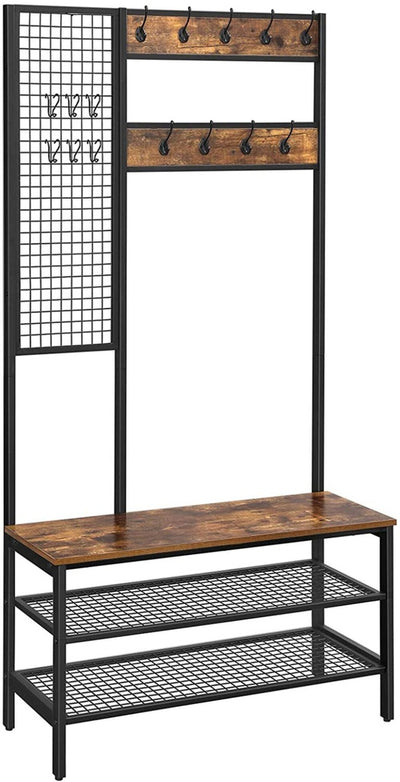 VASAGLE Coat Rack Stand with Grid Wall 185 cm Rustic Brown HSR98BX