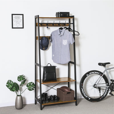 VASAGLE Coat Rack 2-Tiers Rustic Brown and Black LGR13BX