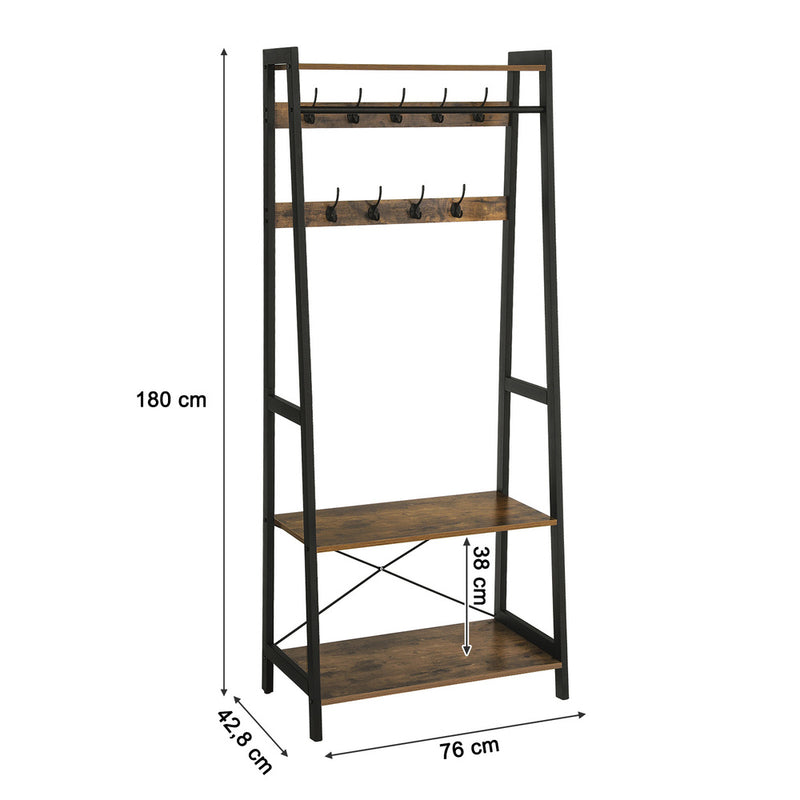 VASAGLE Coat Rack 2-Tiers Rustic Brown and Black LGR13BX