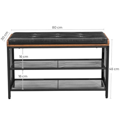 VASAGLE Shoe Bench Padded Bench with Mesh Shelf Shoe Rack Brown Black