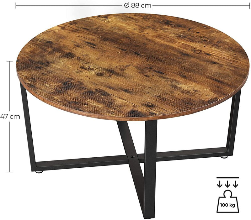 VASAGLE Round Coffee Table Rustic Brown and Black