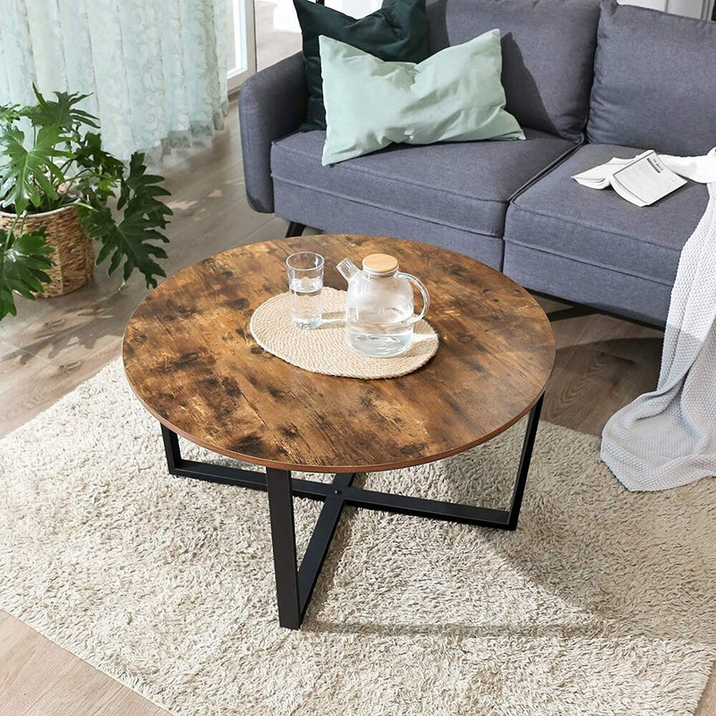 VASAGLE Round Coffee Table Rustic Brown and Black