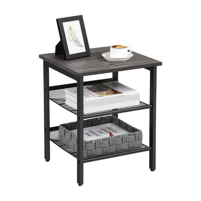 VASAGLE Set of 2 Charcoal Gray and Black Side Table with Adjustable Mesh Shelves