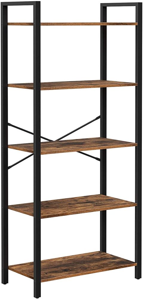 VASAGLE 5-Tier Storage Rack Bookshelf with Steel Frame Rustic Brown and Black LLS061B01