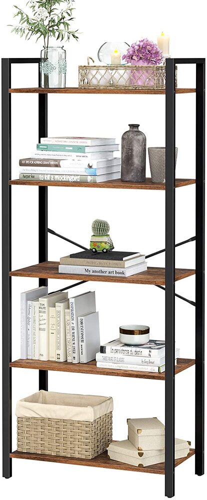 VASAGLE 5-Tier Storage Rack Bookshelf with Steel Frame Rustic Brown and Black