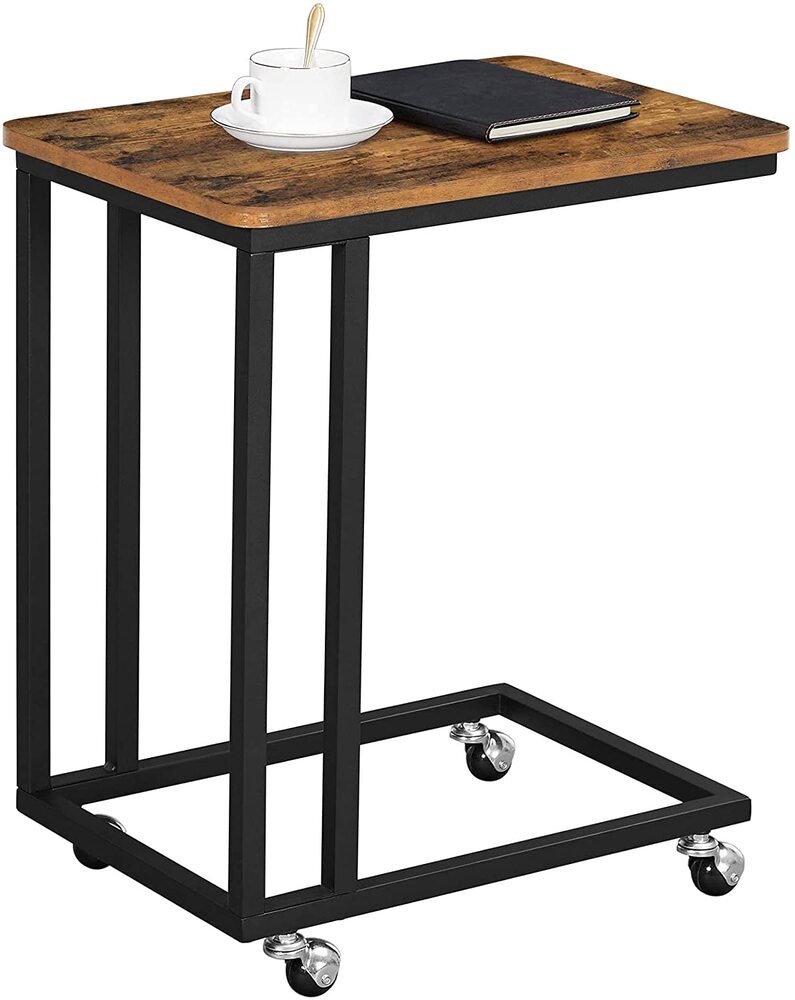 VASAGLE End Table Side Table Coffee Table with Steel Frame and Castors Rustic Brown and Black