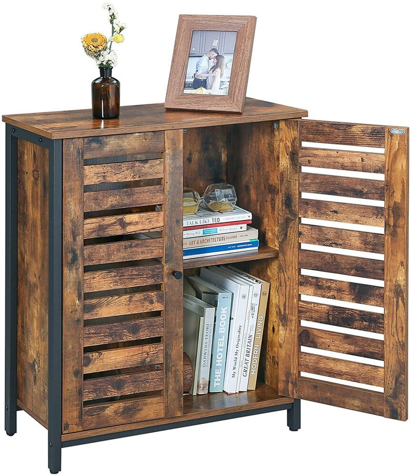 VASAGLE Standing Cabinet Storage Cabinet Cupboard Accent Side Cabinet Sideboard with Louvred Doors Rustic Brown LSC78BX