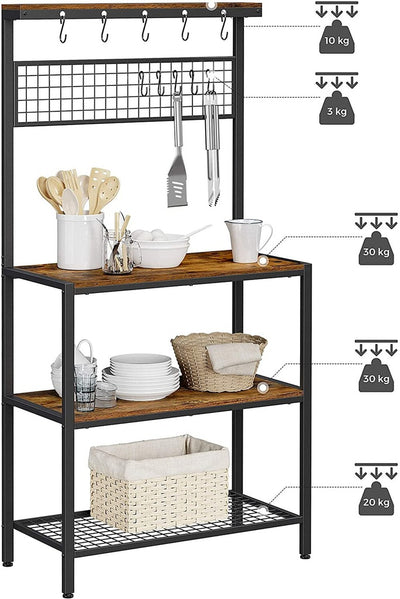 VASAGLE Industrial Kitchen Baker's Rack Kitchen Unit with Storage Shelves Rustic Brown