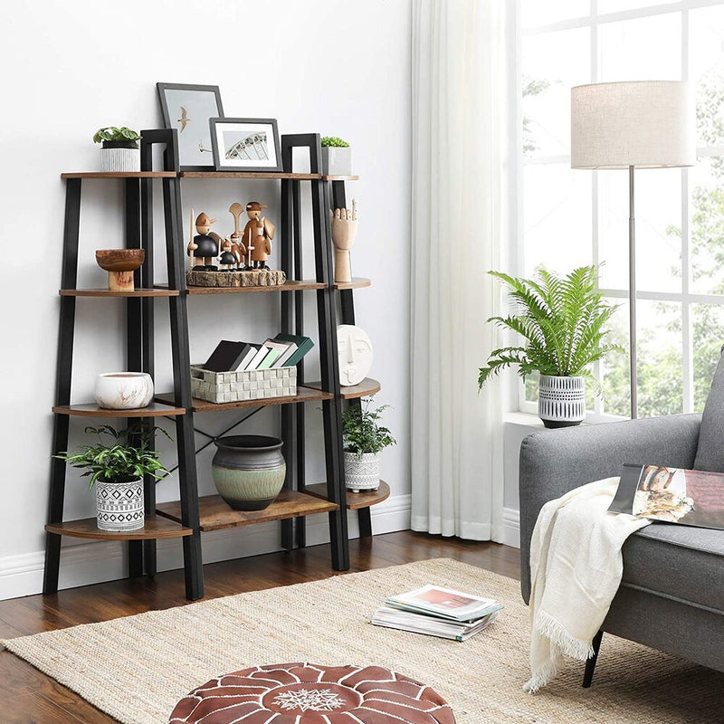 VASAGLE Corner Shelf 4-Tier Industrial Storage Rack Rustic Brown and Black