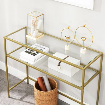 VASAGLE Console Table with Tempered Glass Gold Colour