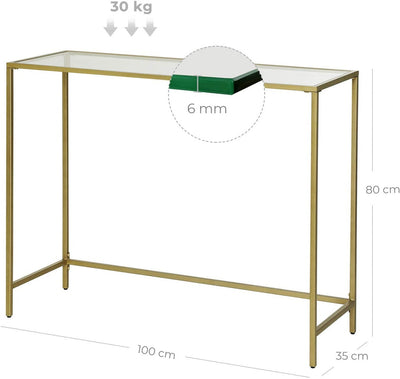 VASAGLE Console Table with Tempered Glass Golden