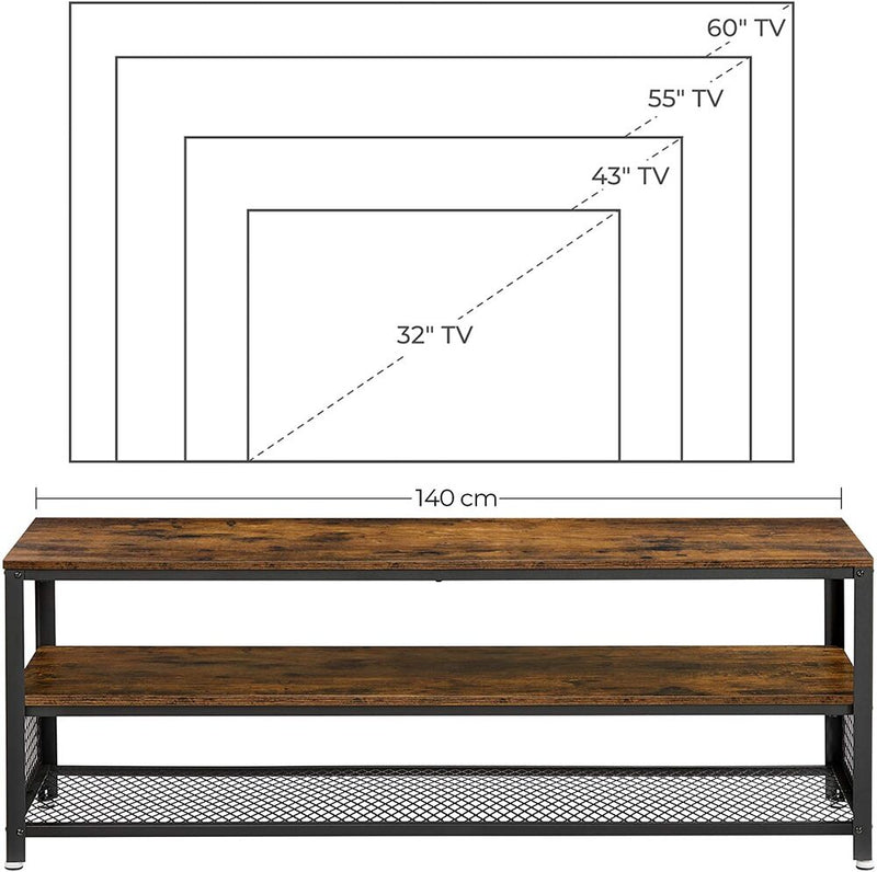 VASAGLE Industrial TV Stand for Screen Size up to 60 Inches Rustic Brown LTV50BX