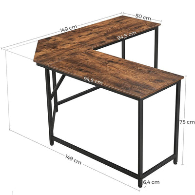 VASAGLE L-Shaped Computer Desk Rustic Brown and Black