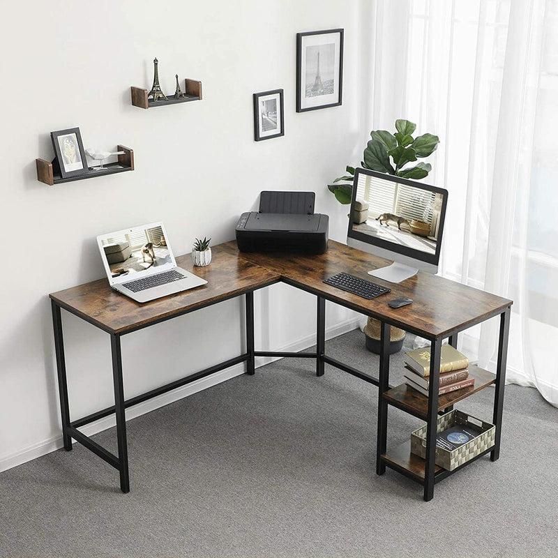 VASAGLE L-Shaped Computer Desk Rustic Brown and Black