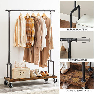 VASAGLE Clothes Rack Single Rail Rustic Brown and Black