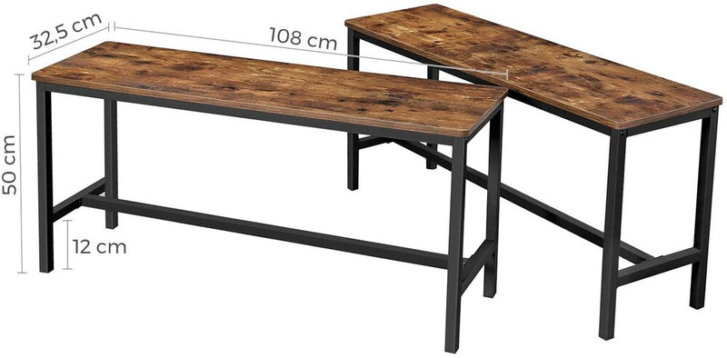 VASAGLE Table Benches Set of 2 Industrial Style Indoor Benches Durable Metal Frame for Kitchen Dining Room Living Room Rustic Brown