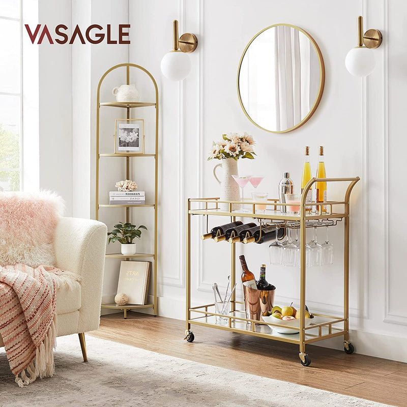 VASAGLE Gold Bar Serving Wine Cart With Wheels And Wine Bottle Holders