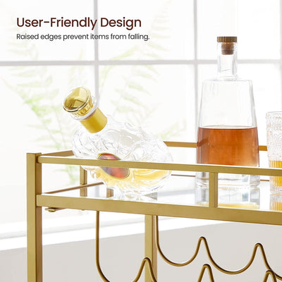 VASAGLE Gold Bar Serving Wine Cart With Wheels And Wine Bottle Holders