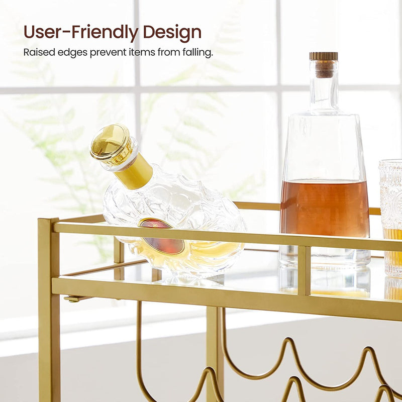 VASAGLE Gold Bar Serving Wine Cart With Wheels And Wine Bottle Holders