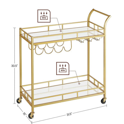 VASAGLE Gold Bar Serving Wine Cart With Wheels And Wine Bottle Holders