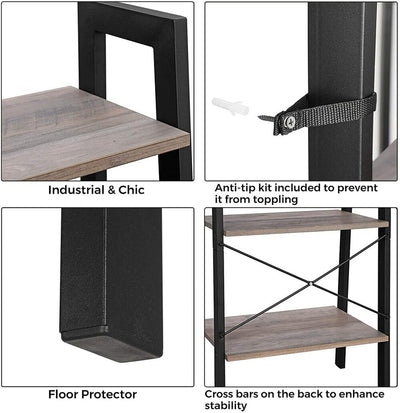 VASAGLE Ladder Shelf 4-Tier Greige and Black LLS44MB