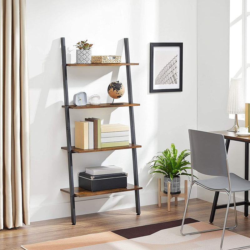 VASAGLE Ladder Shelf 4-Tier Rustic Brown and Black LLS43BX